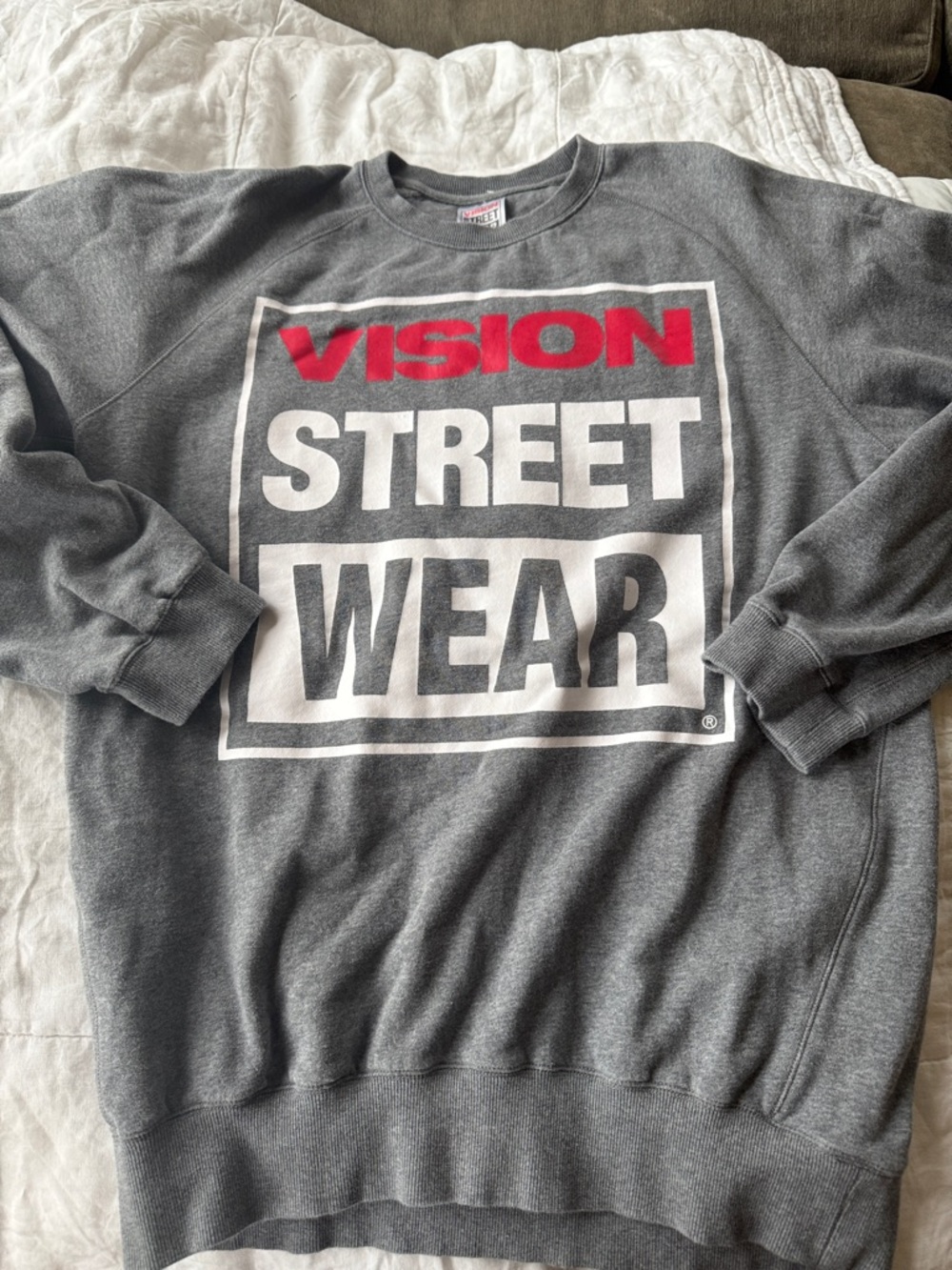 Vision Streetwear Men's Gray Crewneck Sweatshirt with Red Logo 2XL